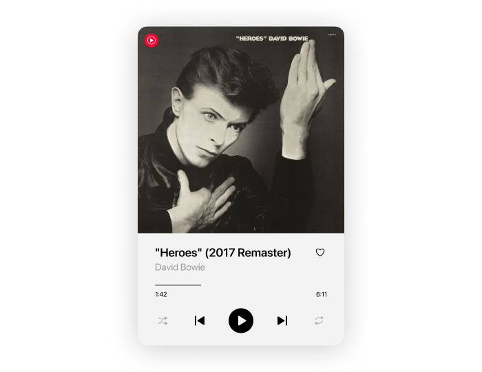Choral floating music player showing Heroes by David Bowie