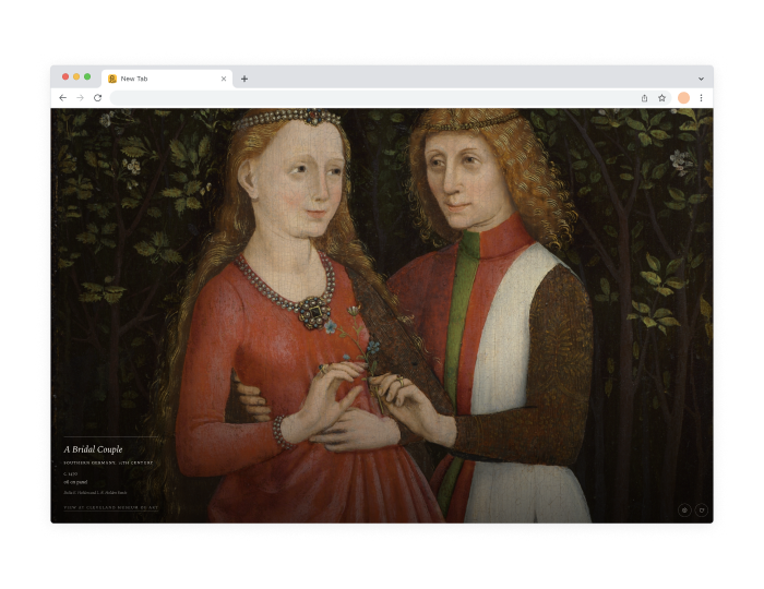 StartArt new tab page displaying the painting A Bridal Couple